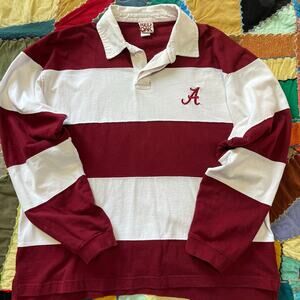 Vintage Red Oak Alabama Crimson Tide Striped Long Sleeve Rugby Polo Large